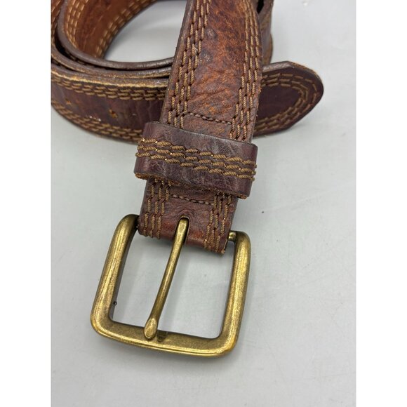 L.L. Bean Brown Leather Belt W/ Brass Buckle Size 38 - Picture 2 of 7